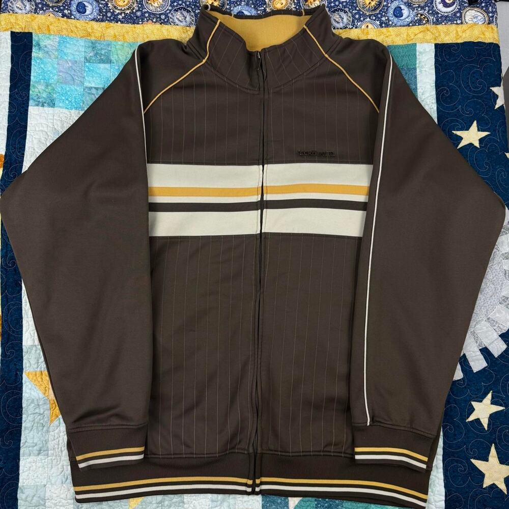 Ecko Unltd. Dark Brown and Yellow and Cream Pinstripe Track Suit Zip-up Jacket